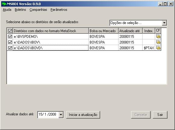 Escolhendo os diretrios de dados do MetaStock